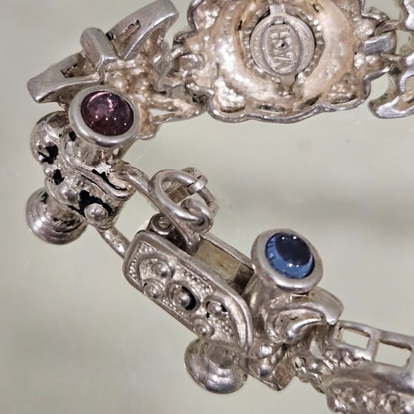 Vachi Sterling Silver Blue Stones Vintage Design Toggle Bracelet Signed - Picture 14 of 16